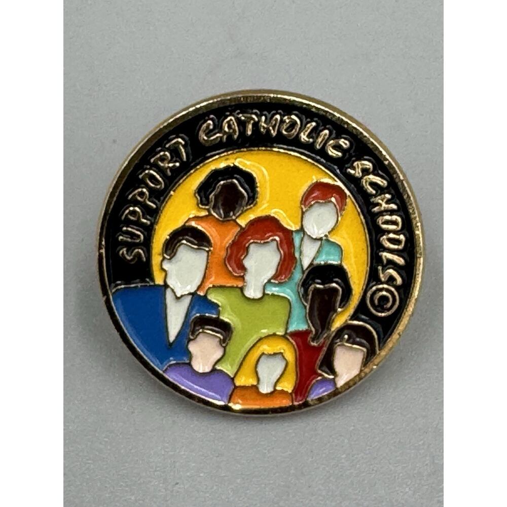 Vintage Collectible Support Catholic Schools Circular Lapel Pin